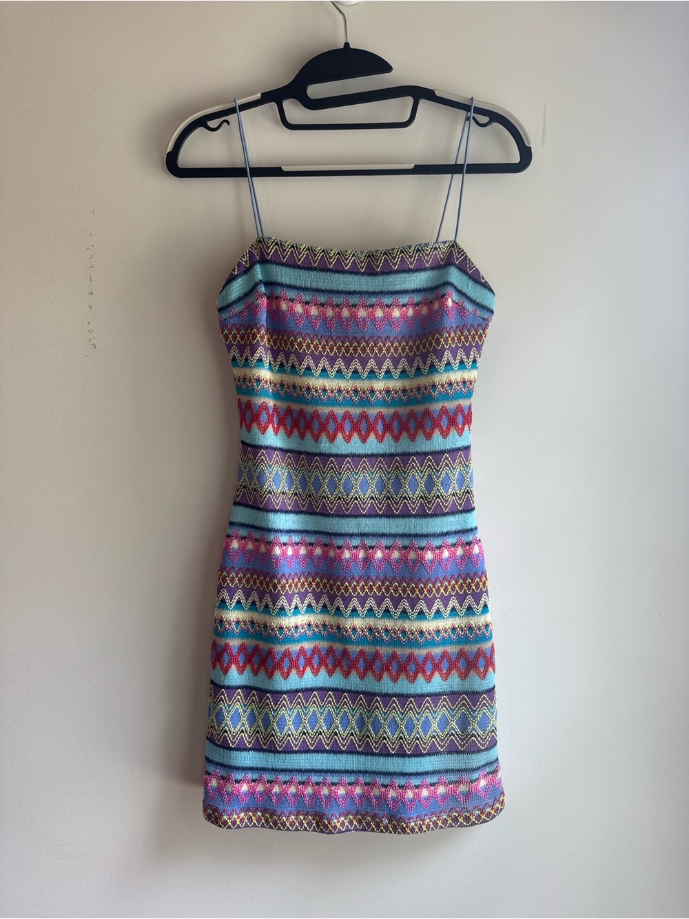 TCEC Multicolor Striped Knit Spaghetti Strap Mini Dress